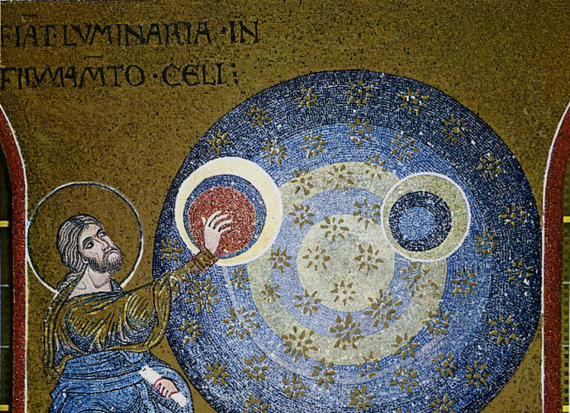 Creation of the Two Luminaries according to Genesis - mosaic in the cathedral of Monreale